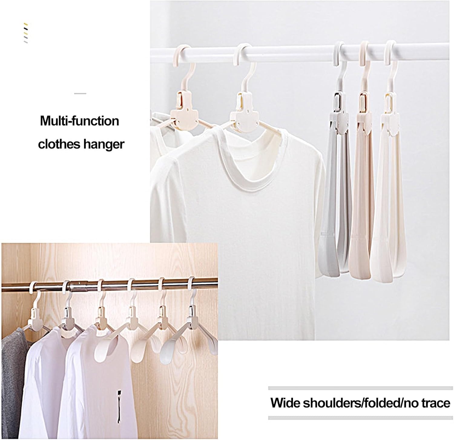 Plastic Hangers 20 Pack, One-Click Folding Multifunctional Non Slip Sturdy Hangers Clothes Hangers Space Saving Hangets for Shirts, Pants, Coat, Suit (Color : White)