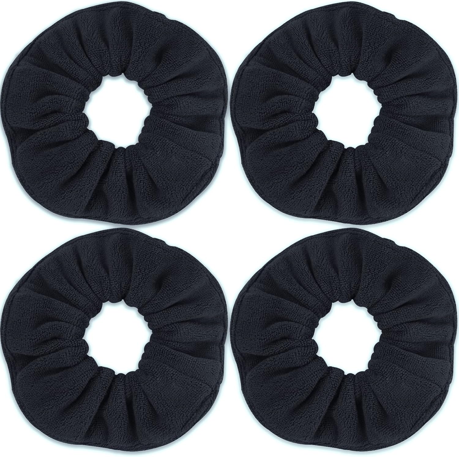 IVARYSS Saçları Kurumak için Süper Havlu Scrunchies, Kıvırcıksız için Emici ve Yumuşak Mikrofiber, Büyük Kalın At Kuyruğu Tutucu Kadınlar ve Kızlar için Islak Saç Aksesuarları, 4 ADET (Siyah)