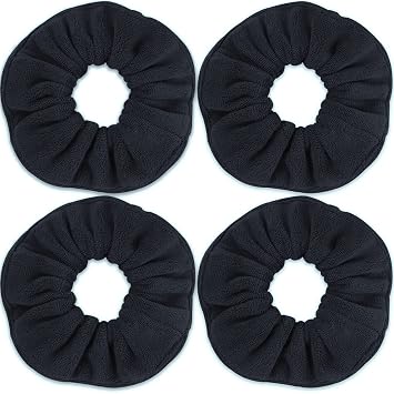 IVARYSS Super Towel Scrunchies for Drying Hair, Absorbent and Soft Microfiber for Frizz Free, Large Thick Ponytail Holder Wet Hair Accessories for Women and Girls, 4 PCS Black