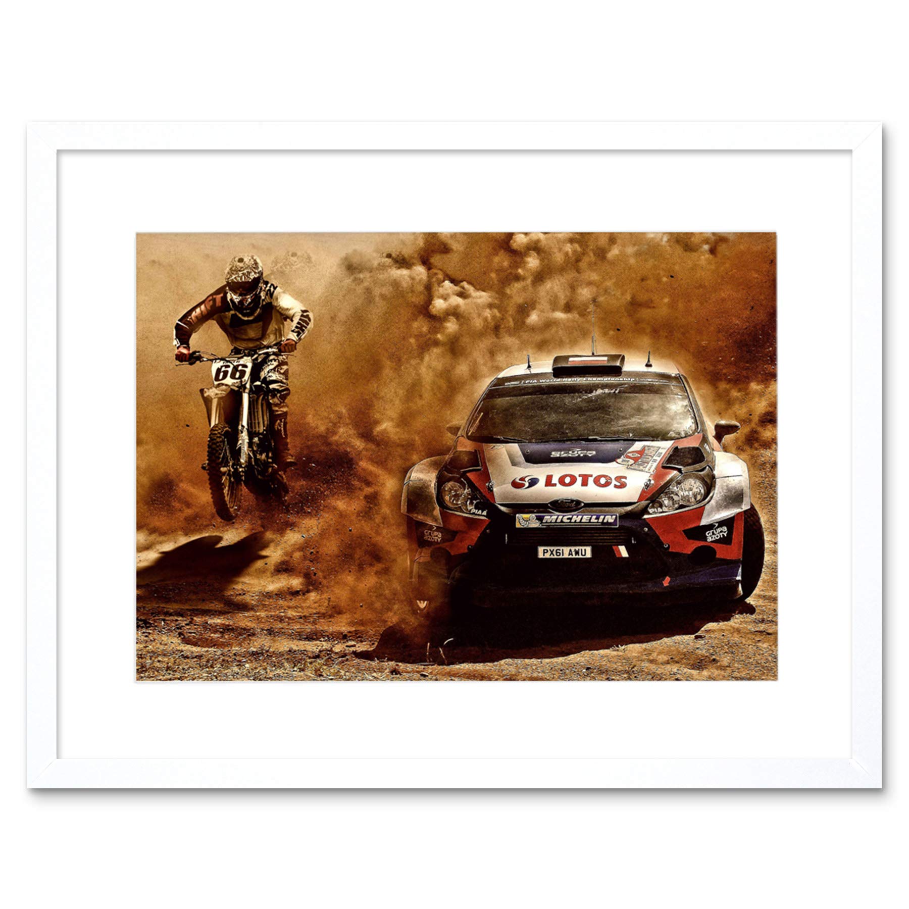 Wee Blue Coo Sport Motocross Bike Rally Car Dirt Race Framed Wall Art Print