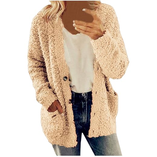 PIFAME Winter Coats For Women Fleece Jacket Warm Casual Coats With Pockets Long Sleeve Button Down Cardigans Sweaters