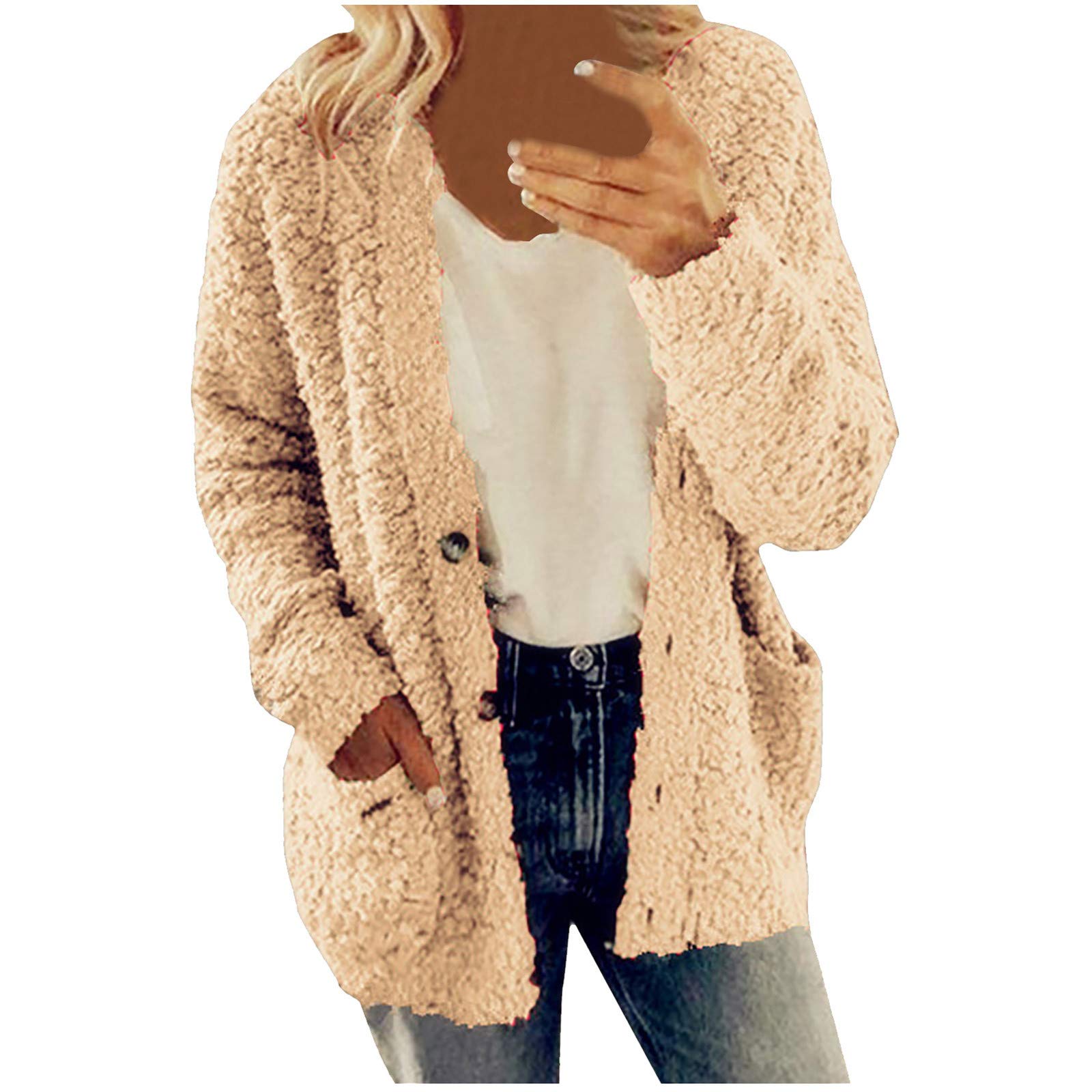 PIFAME Winter Coats for Women Fleece Jacket Warm Casual Coats with Pockets Long Sleeve Button Down Cardigans Sweaters