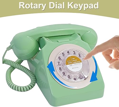 Vista 5 de Vintage Retro Old Fashion Rotary Dial Hogar y Oficina Teléfono Clásico de una Línea Básica Teléfono de Escritorio en Casa Oficina Escuela Verde