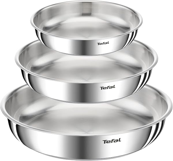 Tefal Ingenio Emotion, Batterie de cuisine, Acier inoxydable, Poêles 22/24/28cm, Poignée amovible, Design empilable, Induction, L8968445 - 2