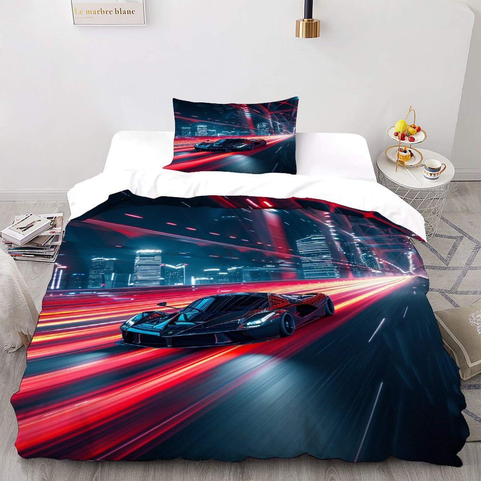 Housse de couette 2 pièces sports car microfibre 135x200cm parure de lit racing