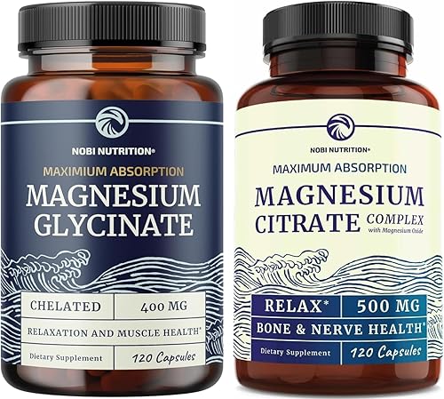 Glicinato de magnesio 400 mg (120 unidades) y citrato de magnesio 500 mg (120 unidades) Alta absorción, calma, relajación, digestión y apoyo