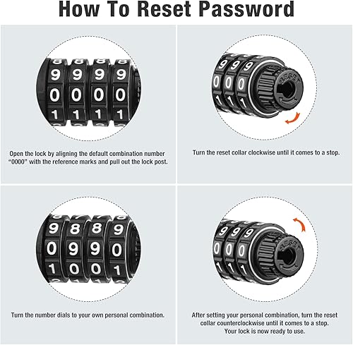 Miniatura 3 de ValueMax Cable de bloqueo de bicicleta de 4 pies, códigos de combinación reiniciables de 4 dígitos, con soporte de montaje seguro, para