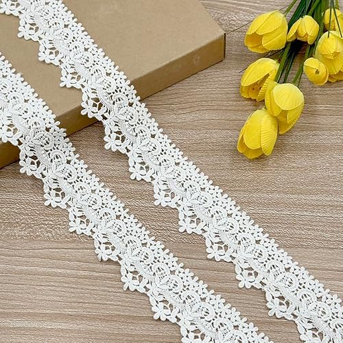 Designer's Shop VL 6644 - Borde de encaje blanco de Venecia para coser, manualidades, (flores pequeñas) VL 6644, 1-34 pulgadas x 5 yardas,