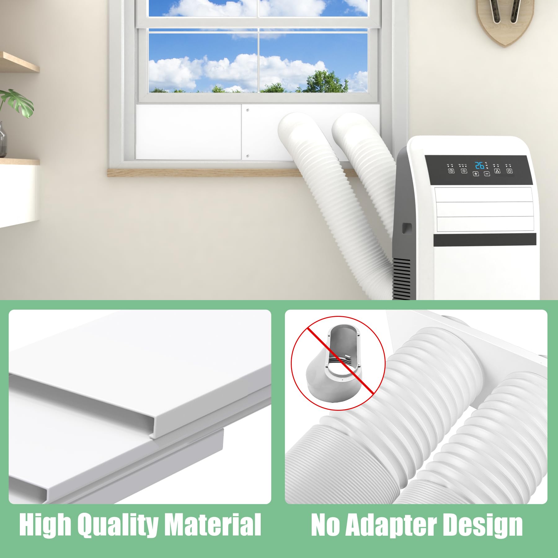 Kit de sellado de ventana de aire acondicionado portátil de doble manguera, kit de ventilación de ventana ajustable de 5.9 pulgadas de diámetro con tira de sellado de espuma para ventanas