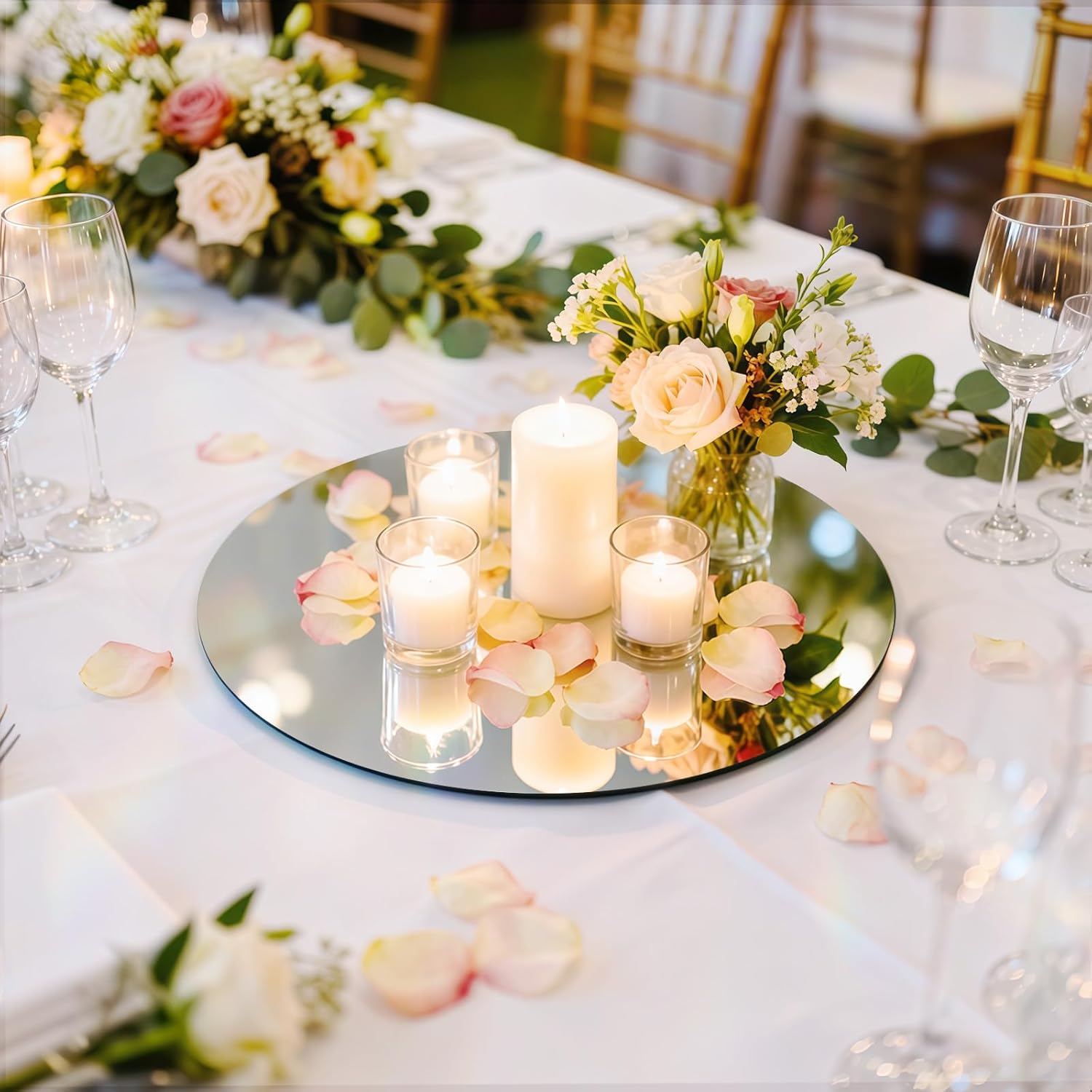 24PCS Round Mirror Centerpieces for Tables, 12" Circle Mirror Plates for Wedding Decorations, Flat Mirror Trays for Candles Floral, Table Centerpiece Display for Reception Event Home Decor