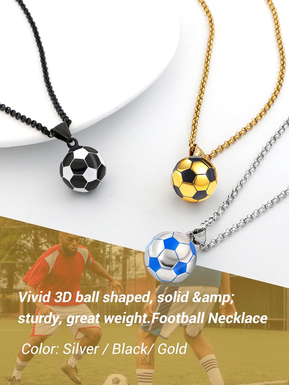Soccer/Baseball/Football Necklace for Men Stainless Steel Chain Gym Sport Jewelry Personalized Weight Plate Pendant 3D Ball Charm Necklaces - Image 7