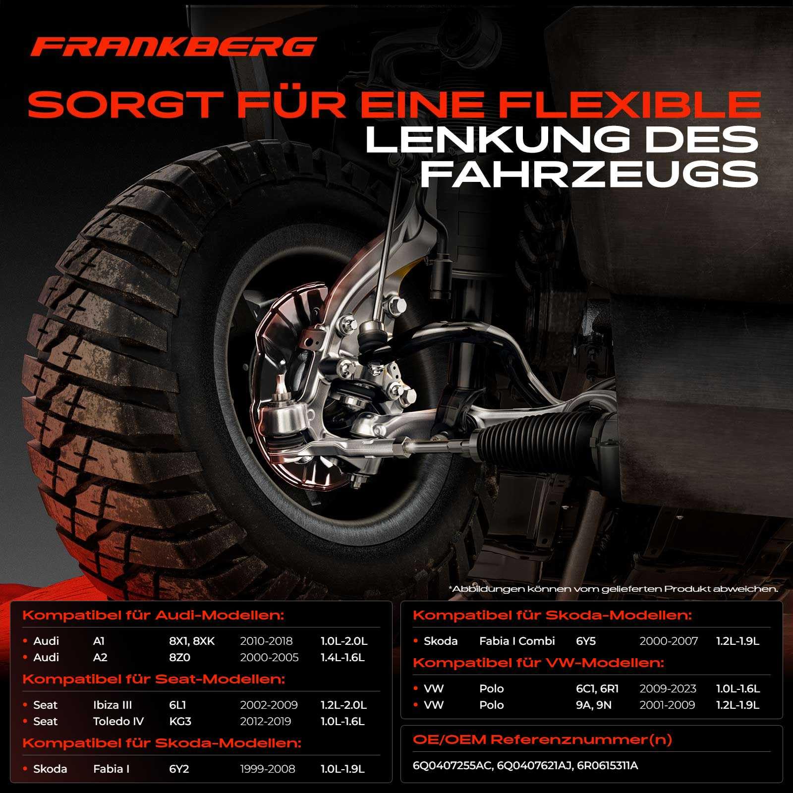 Frankberg Achsschenkel Radlagergehäuse Komplett Vorne Links Kompatibel mit Polo 6C1 6R1 Polo 9A 9N A1 8X1 8XK A1 Sportback 8XA 8XF Rapid NH1 Replace# 6Q0407255AC