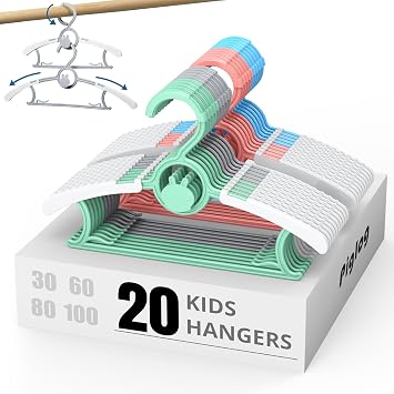 PIGLOG Baby Hangers, 20 Pack Mix Colors Adjustable Infant Plastic Clothes Hanger Set for Baby Children Clothes, Suitable for Infant Toddlers Nursery Kids 11.4" Clothes Hangers