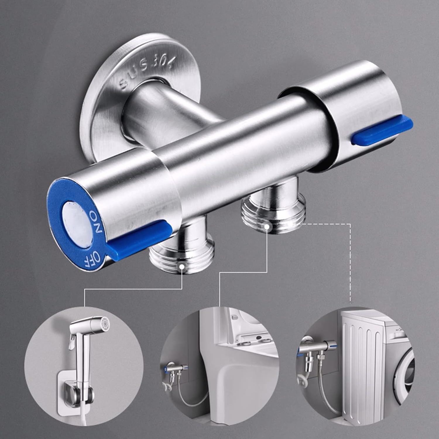 Toilet Bidet Sprayer kit ABS Cloth Diaper Sprayer kit Bidet Sprayer kit for Toilet Jet Spray for Toilet Portable 2m Hose Double Control Angle Valve for Kitchen,Brushed (Color : Brushed)