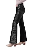 Flare Jeans for Women High Waisted Trendy Wide Leg Embellished Rhinestone Sparkly Concert Stretchy Denim Pants
