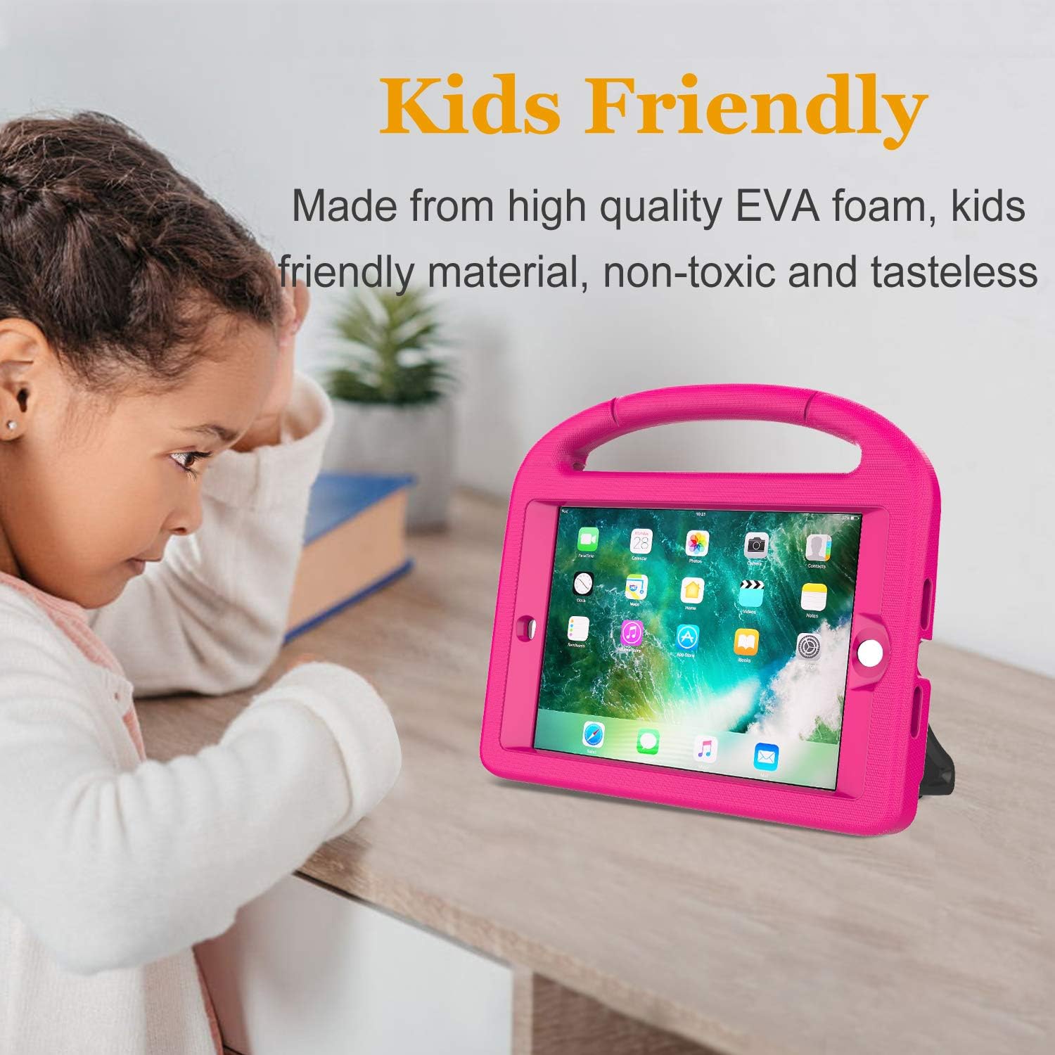 LEDNICEKER Kids Case Built-in Screen Protector for iPad Mini 1 2 3 - Shockproof Handle Kidproof Friendly Foldable Stand Child Case for iPad Mini 1st 2nd 3rd Generation - Magenta/Rose