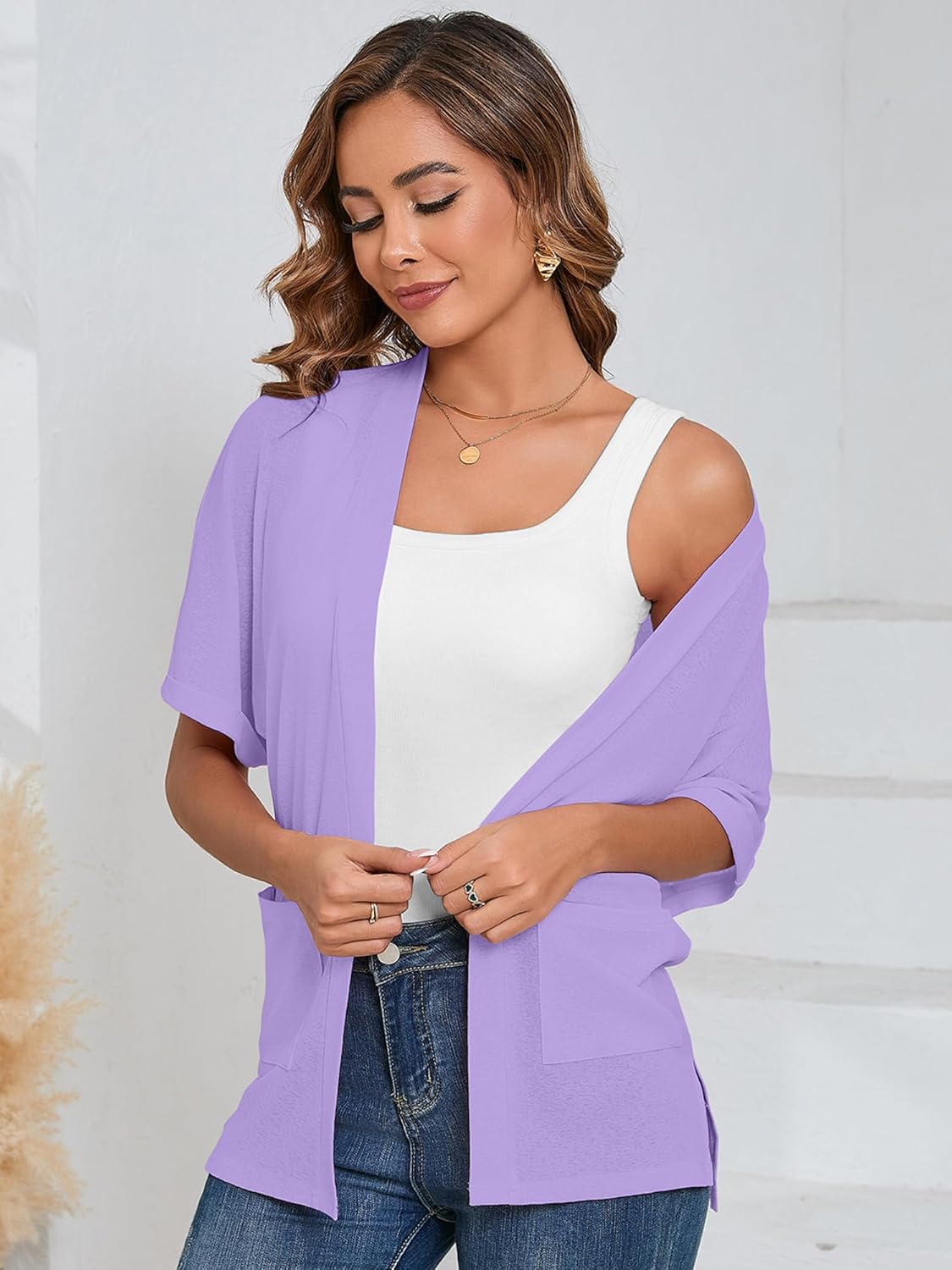 Heymoments Women's Lightweight Open Front Knit Cardigans Short Sleeve Casual Soft Drape Summer Cardigan S-2XL - Image 2
