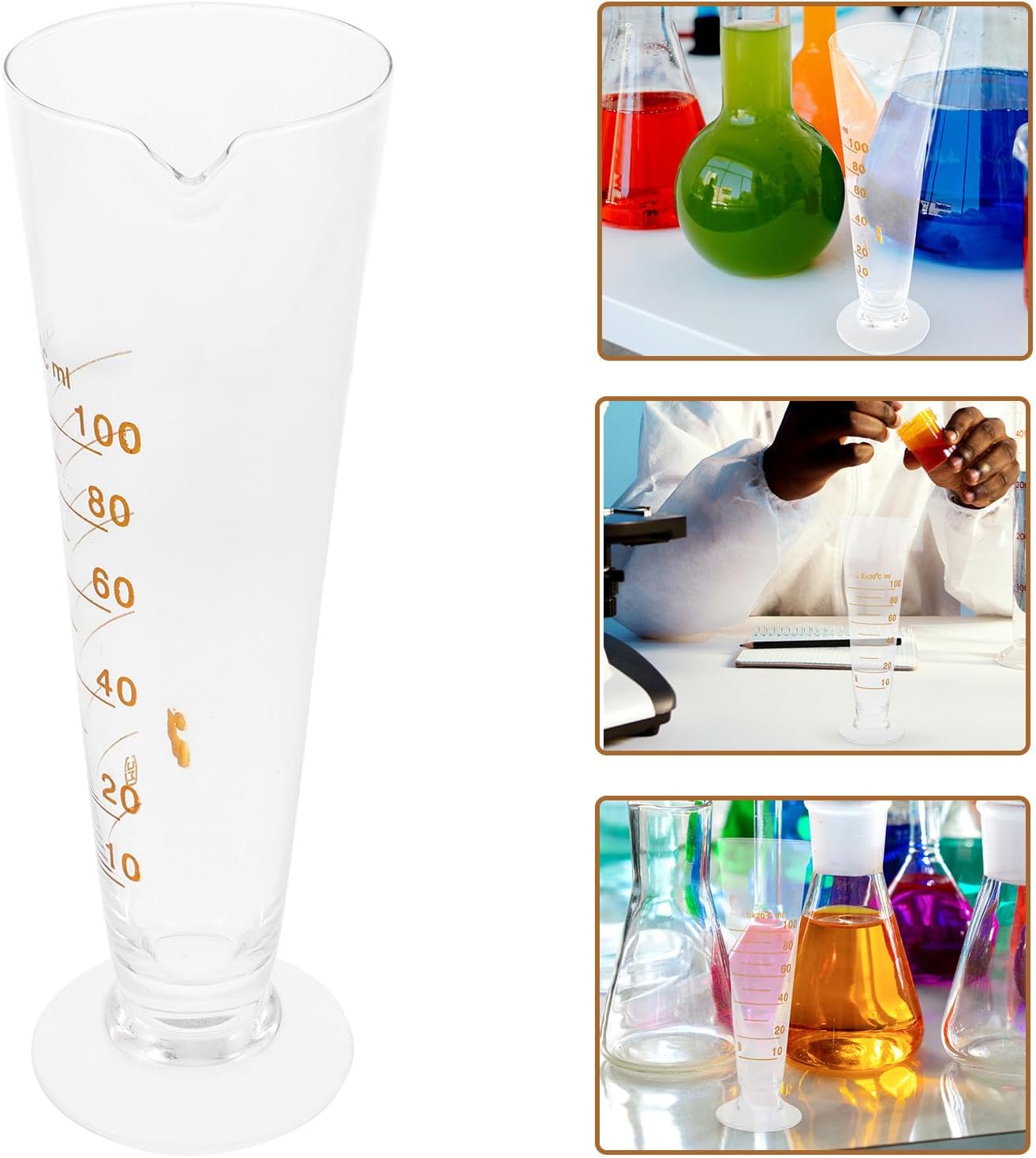 PRETYZOOM Glass Triangular Laboratory Beaker 100ml with Graduated Scale, Glass Measuring Cup for Science Experiments and Lab Equipment