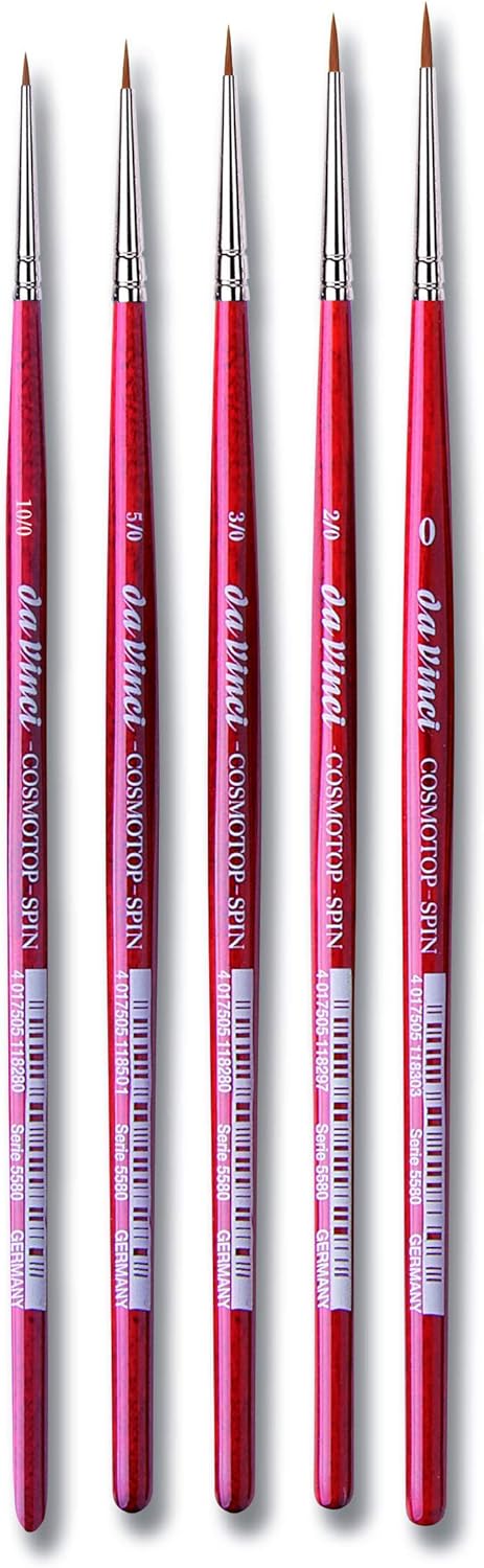 da Vinci Brushes 5507A2 5580 Spin Miniature Detail (Sizes 10/0, 5/0, 3/0, 2/0, 0) Artist Brush Set, Red, 5 Count (Pack of 1)