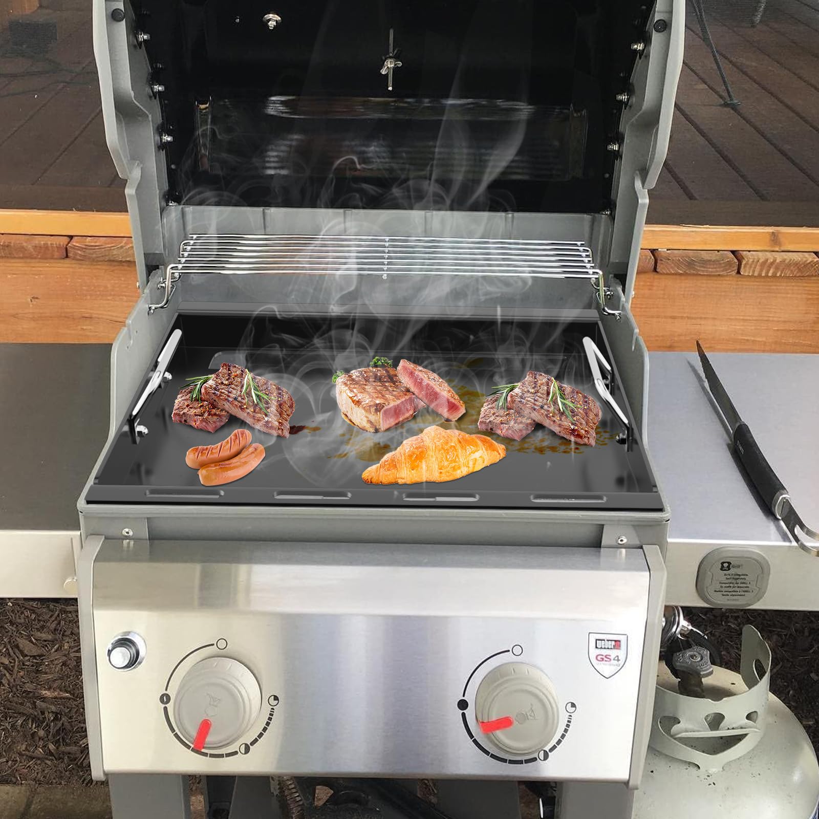 Cast Iron Griddle For Gas Grill PETKAO Griddle Plate For Weber