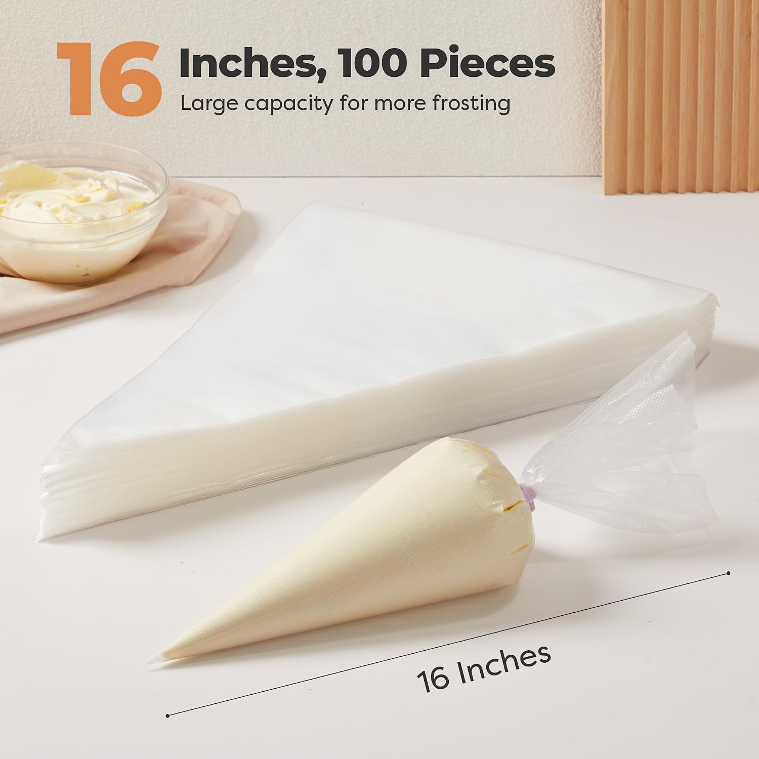 Kootek Piping Bags, Disposable Pastry Icing Bags 16 Inch, 100pc Extra Large