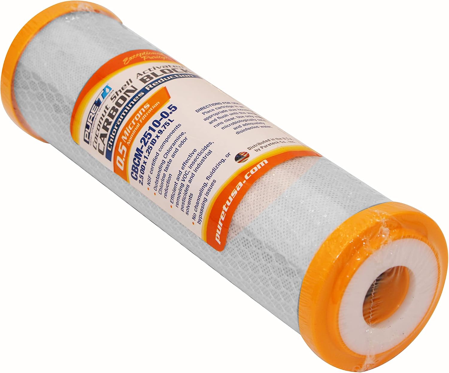 PureT CBCM-2510-0.5, 10x2.5" Chloramine Reduction Water Filter - NSF Certified - Carbon Block Chloramine Reduction Filter (.5 u Micron Rated)