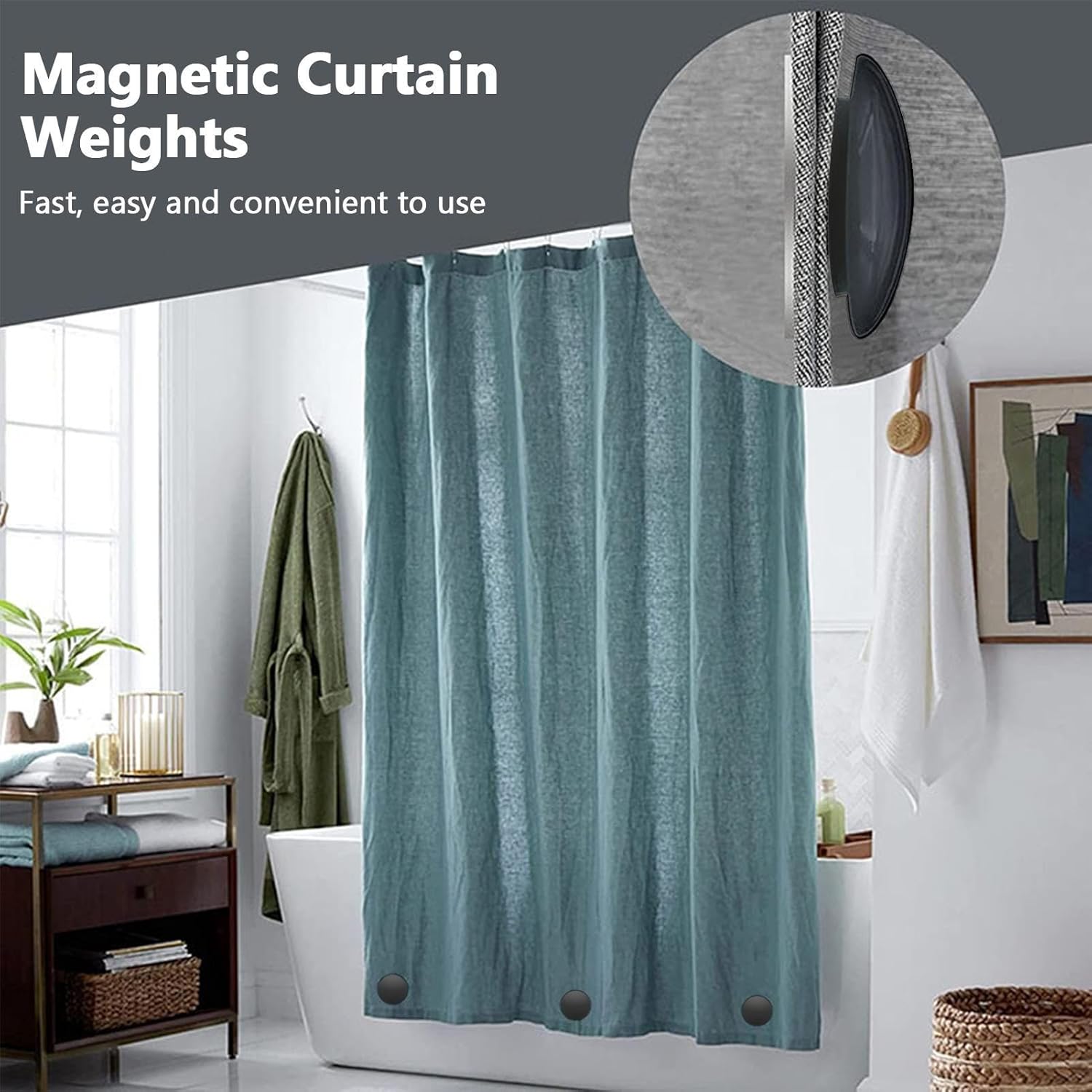 Naysku 10 Magnetic Shower Curtain Weights - Rubber Covered Heavy Duty Weights, Windproof Cloth Weights Magnet, Prevent Curtain Liner from Blowing Around for Drapery, Tablecloth, Flag, Outdoor Curtain