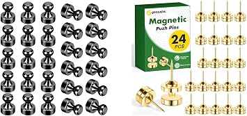 24Pack Black Fridge Magnets Adults, 24 Sets of Gold Magnetic Push Pins, Gold Flat Push Pins, Decorative Thumb Tacks for Wall, Cork Board, Magnetic Poster Hanger