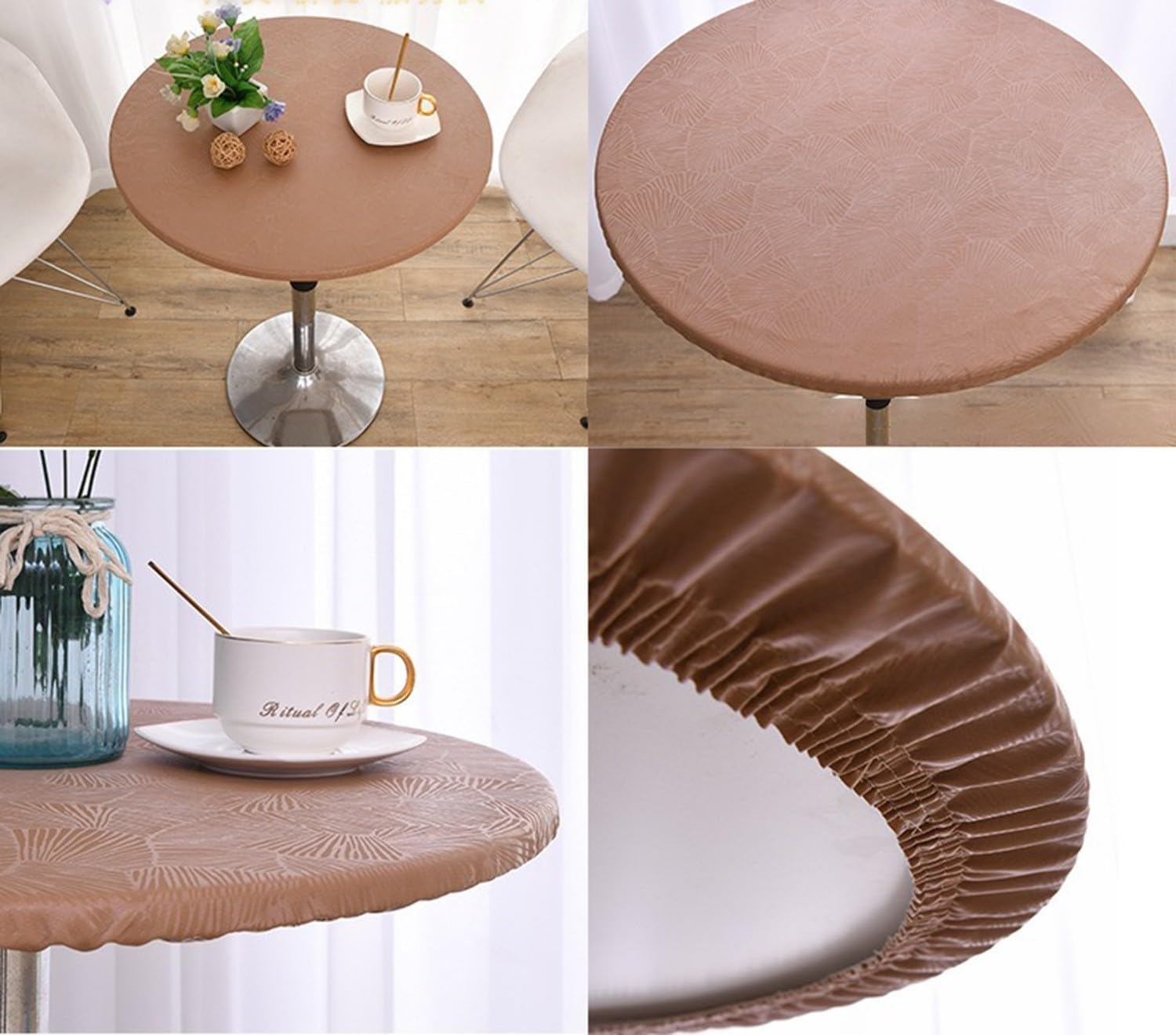 Copritavolo Rotondo, Protezione per Tavolo Rotondo, Tablecloth Rotondo Non Slip con Bordo Elastico Mollettone Tavolo Lavabile Antimacchia Tovaglia Plastificata Rotonda D,160cm