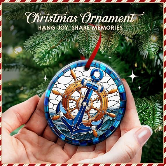 Anchor Nautical Christmas Ornament 2026 - Anchor Navy Boat Decor, Winter Beach Themed Ornament - Coastal Sea Xmas Decoration, Ocean Tree Hanging Decor, Ideas for Sailors, Men