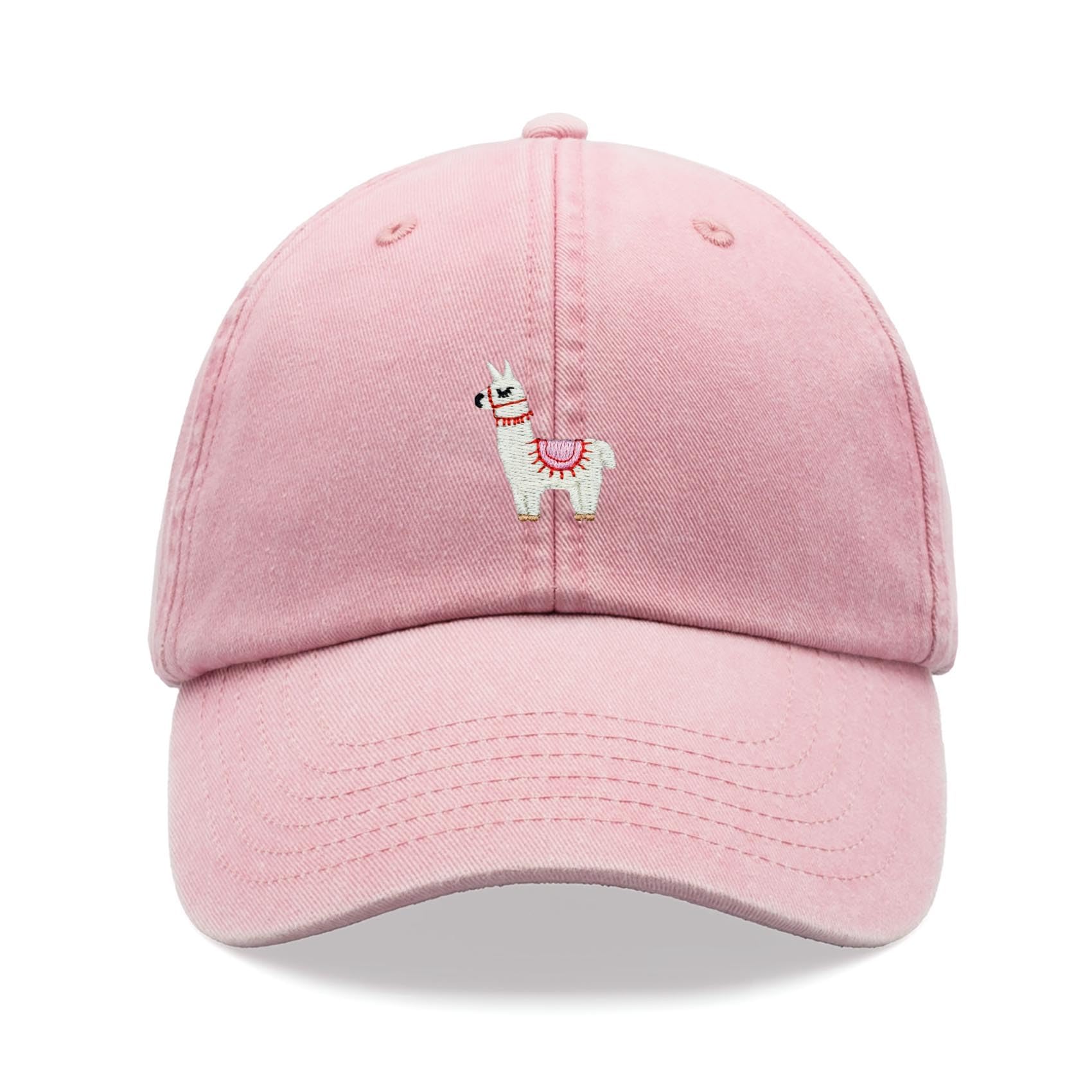 Llama Baseball Cap Vintage Washed Unisex Dad Hat Adjustable Pink