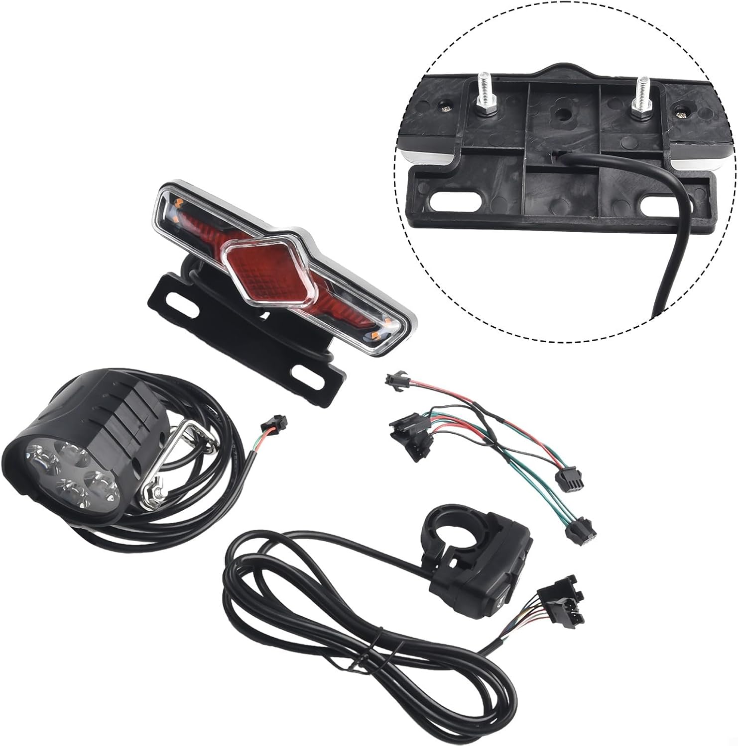 DK336 Electric Bicycle LED Light Kit Front Headlight Rear Taillight With Control Switch Cable 36-60V Bike Lights Set For E-Bike Retrofit