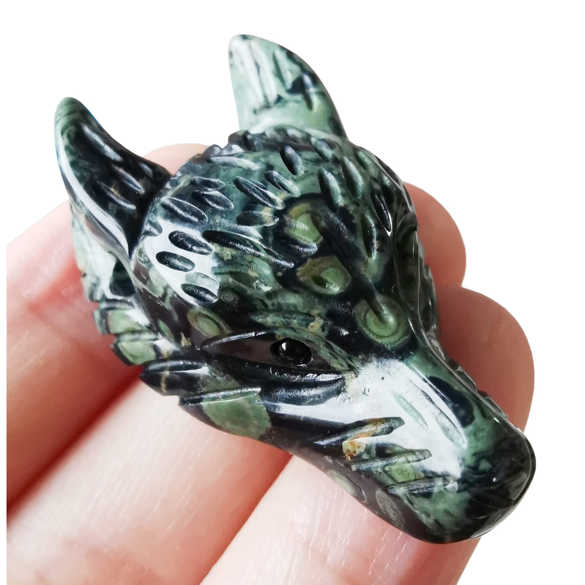 40mm Wolf Head Pocket Crystals and Healing Stone Figurine,Haped DIY-Jewelry Pendant