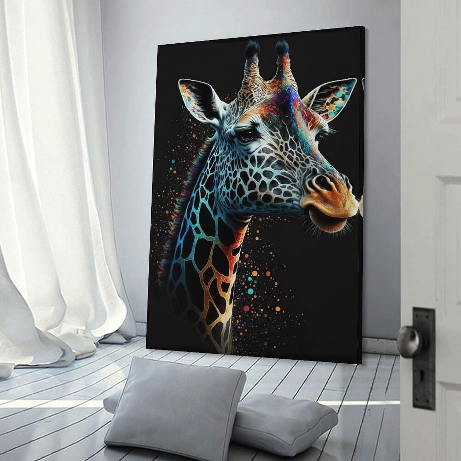 Junmoney Giraffes Colorfull Animal Canvas Art Print 24x36inch(60x90cm), for Entrance Spaces, Stair Walls Or Halls, Wall Decor to Refresh Empty Corners