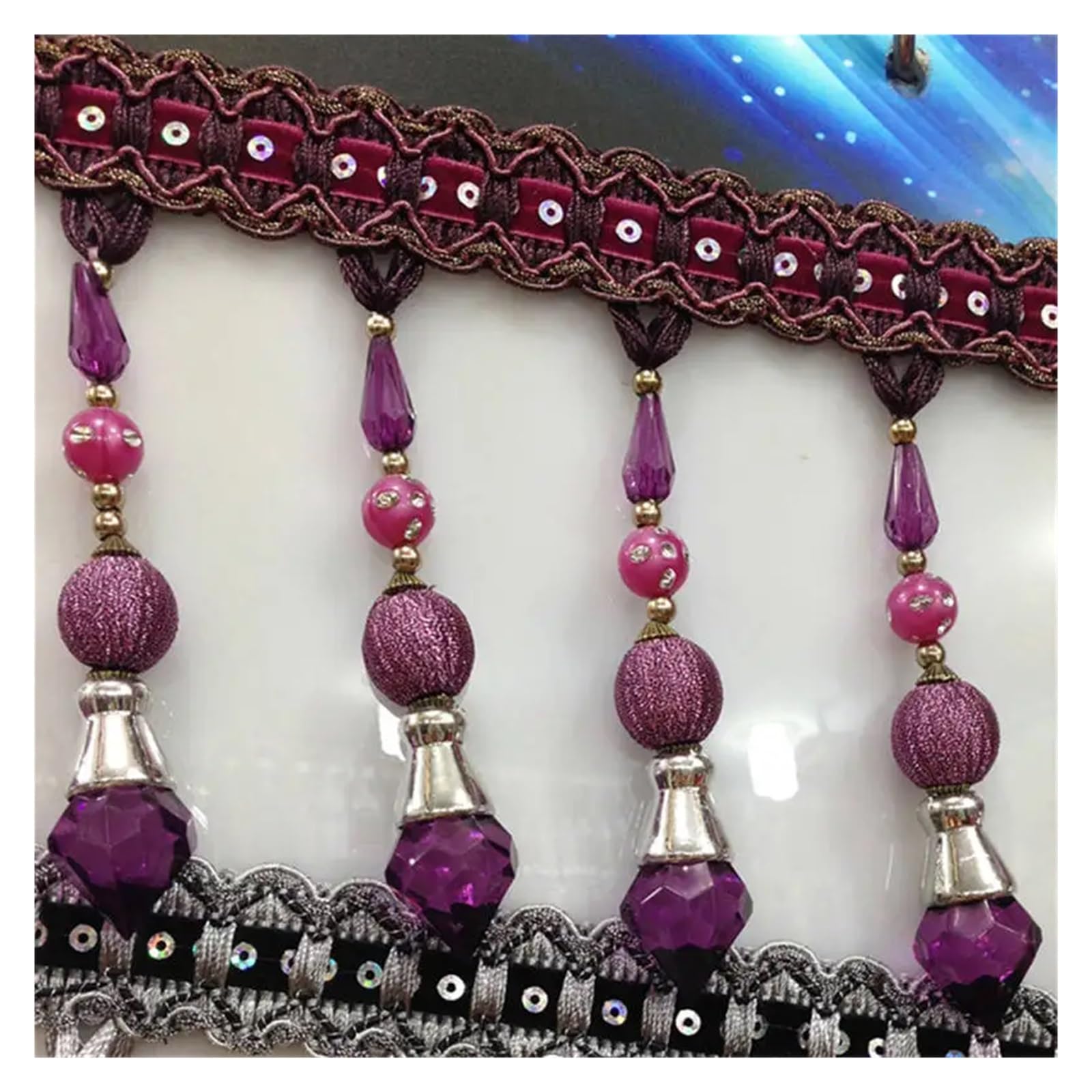 Flecos con Abalorios 2 metros cortina con cuentas borde de flecos costura borla cristal tapicería DIY accesorios encaje artesanías(4)