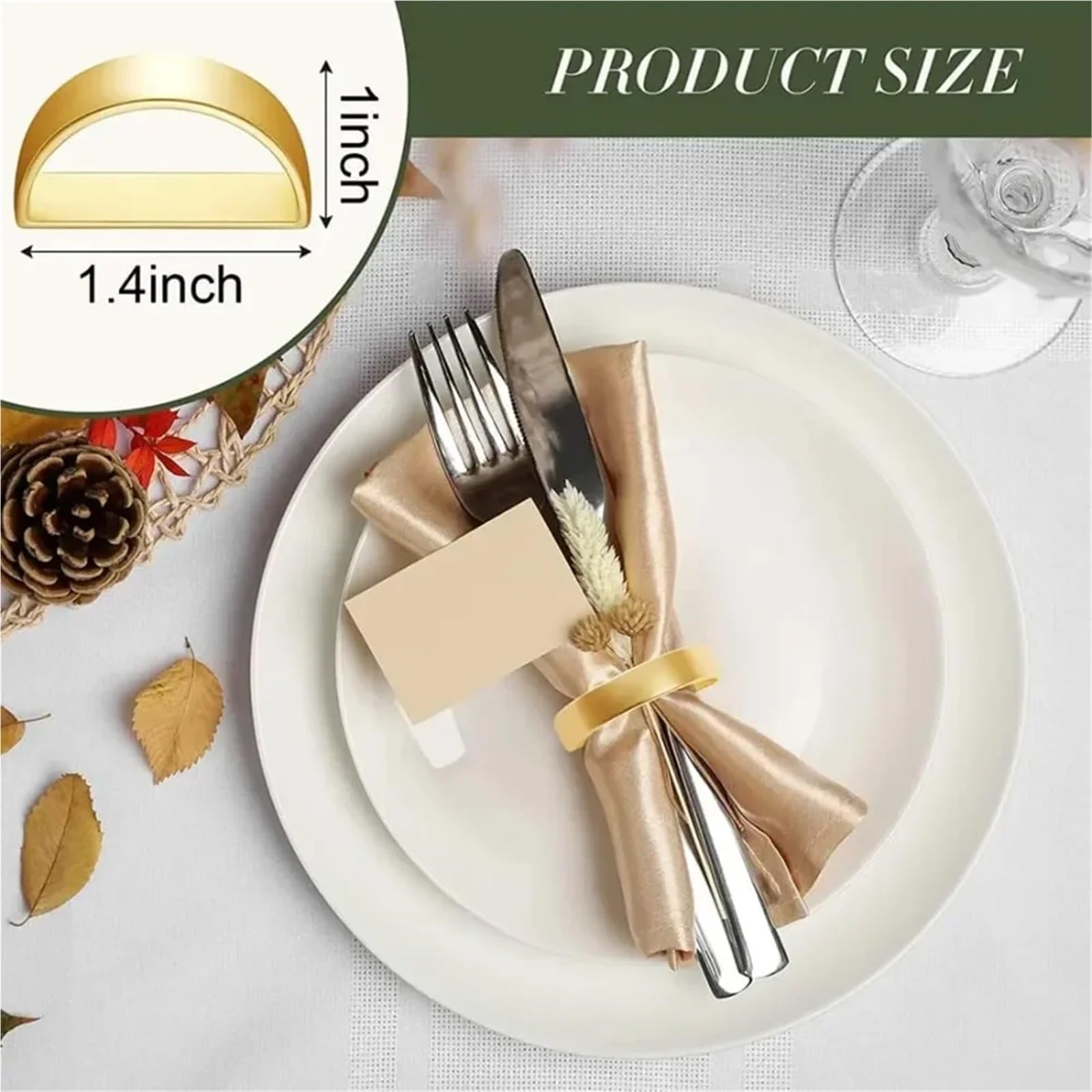 Ronds de Serviette décoratifs, Ronds de Serviette 40 pièces dorés 1,37x0,98 Pouces