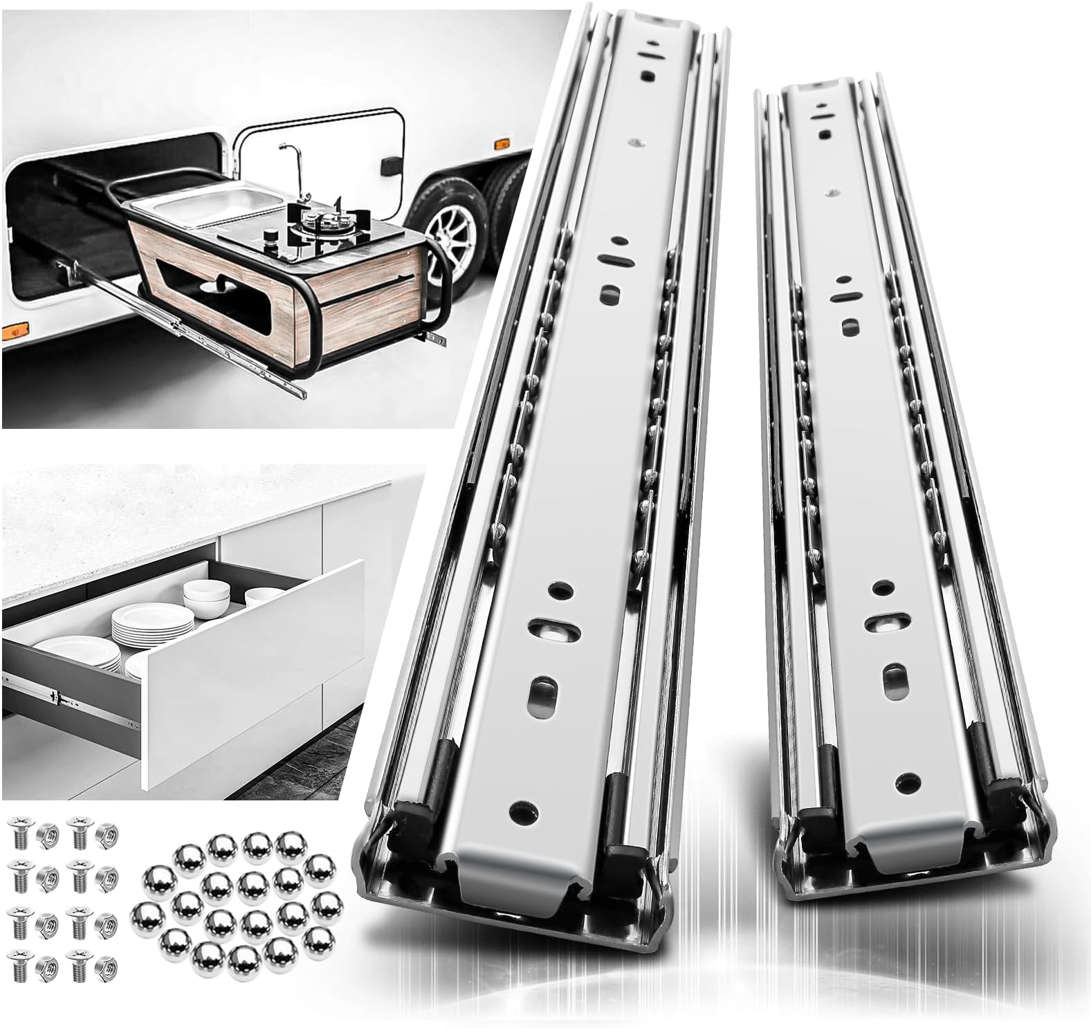 ToBeGreat 1 Pair Heavy Duty Full Extension Drawer Slides 28 Inch, Side Mount Ball Bearing Cabinet Rails Tool Box Runners Tracks（Without Lock, 150lb