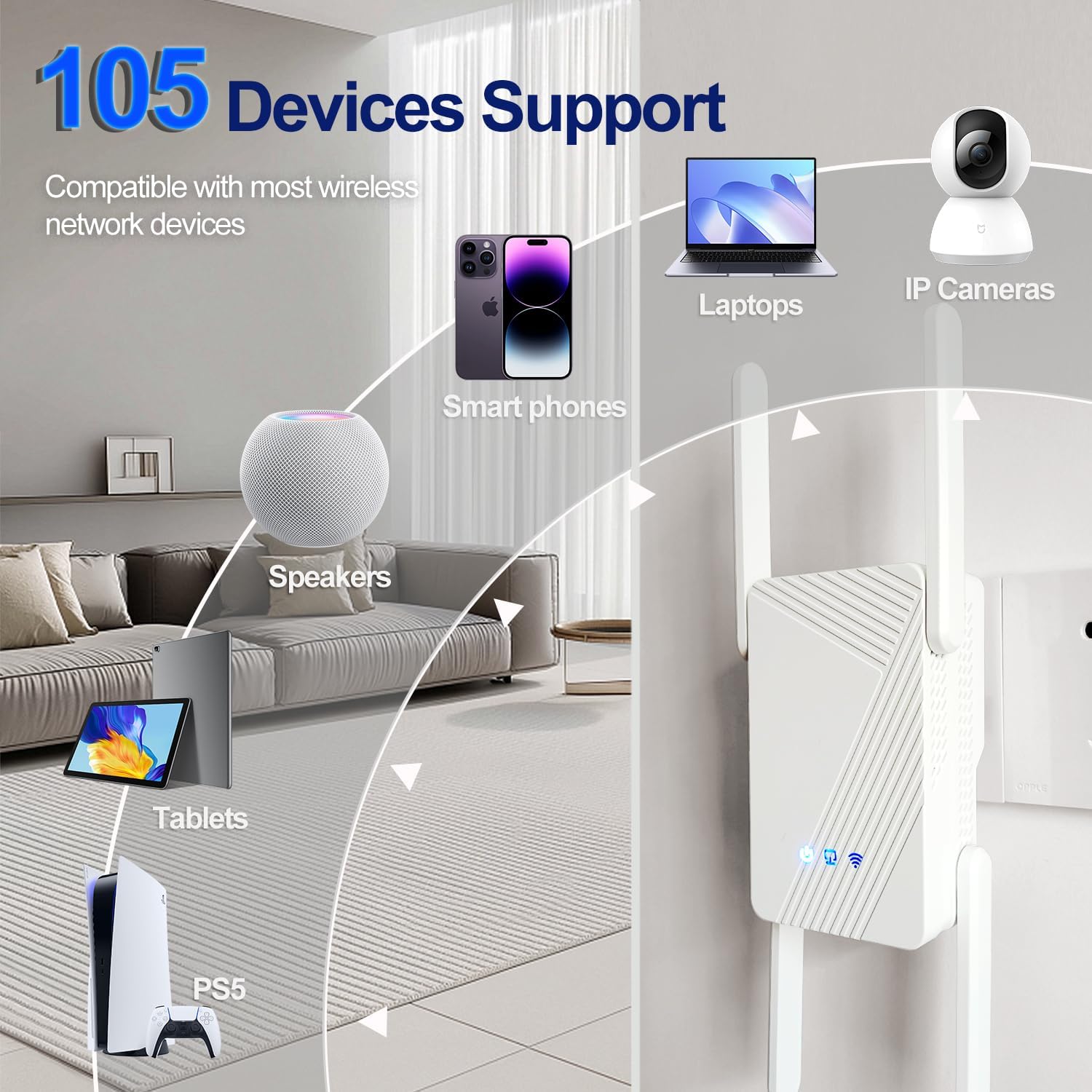 BE3600 Wi-Fi 7 Range Extender RE223BE w/Ethernet Port | 3.6 Gbps Dual-Band Wireless Repeater | Internet Signal Booster for Home | Up to 2400 sq.ft, 64 Devices | MLO, EasyMesh | No 6 GHz Band