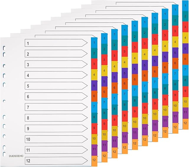 A4 Wide Colour Tabs 10 PackFile Dividers Coloured Mylar Multi Colours 1-12 Multipurpose Porous Index Dividers