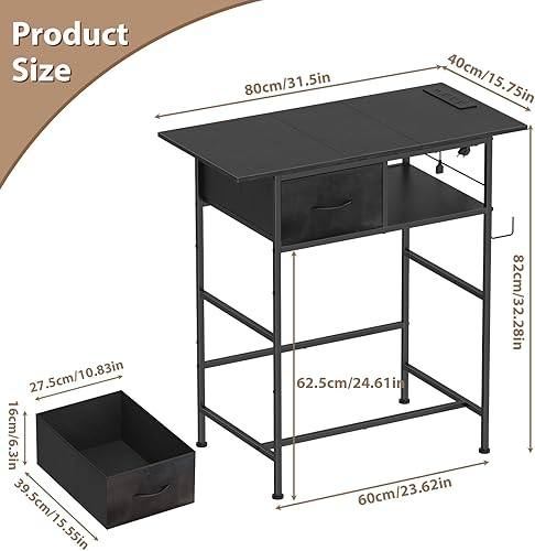 Miniatura 3 de DAMEING Escritorio de tocador sin espejo, pequeña mesa de tocador de maquillaje con cajones de tela y toma de corriente, escritorio de maquillaje