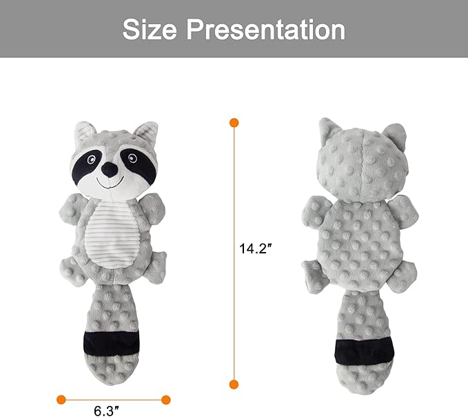 Juguete Mordible para Perros Sin Relleno con Chirriador, Raccoon Gris miniatura 4