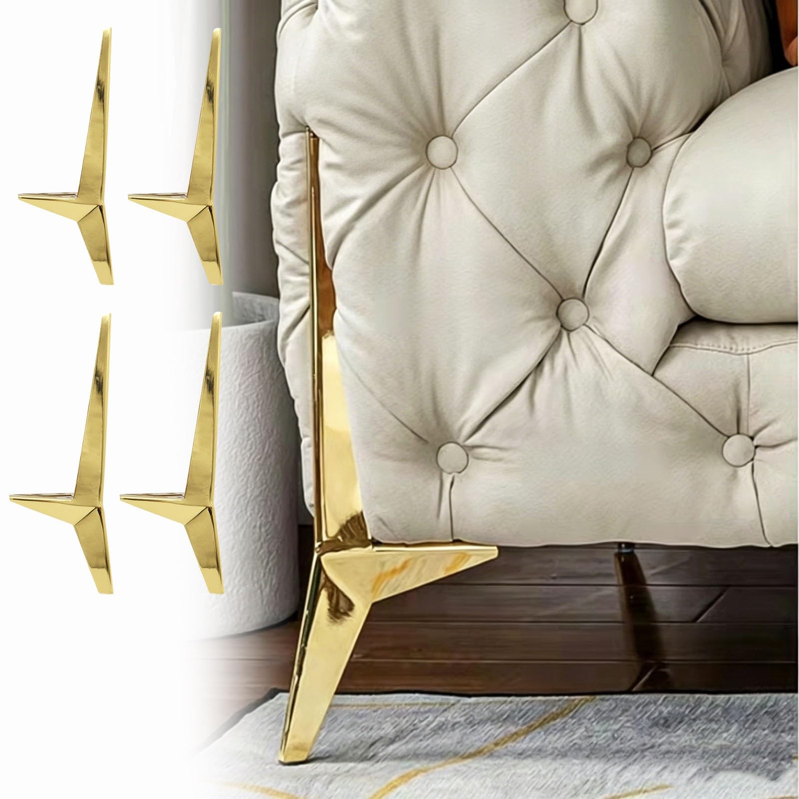 Gambe per divano in metallo, 4 piedini triangolari moderni, dorati, per mobili, armadietti, comodini con 16 viti, accessori decorativi per la casa durevoli ed eleganti