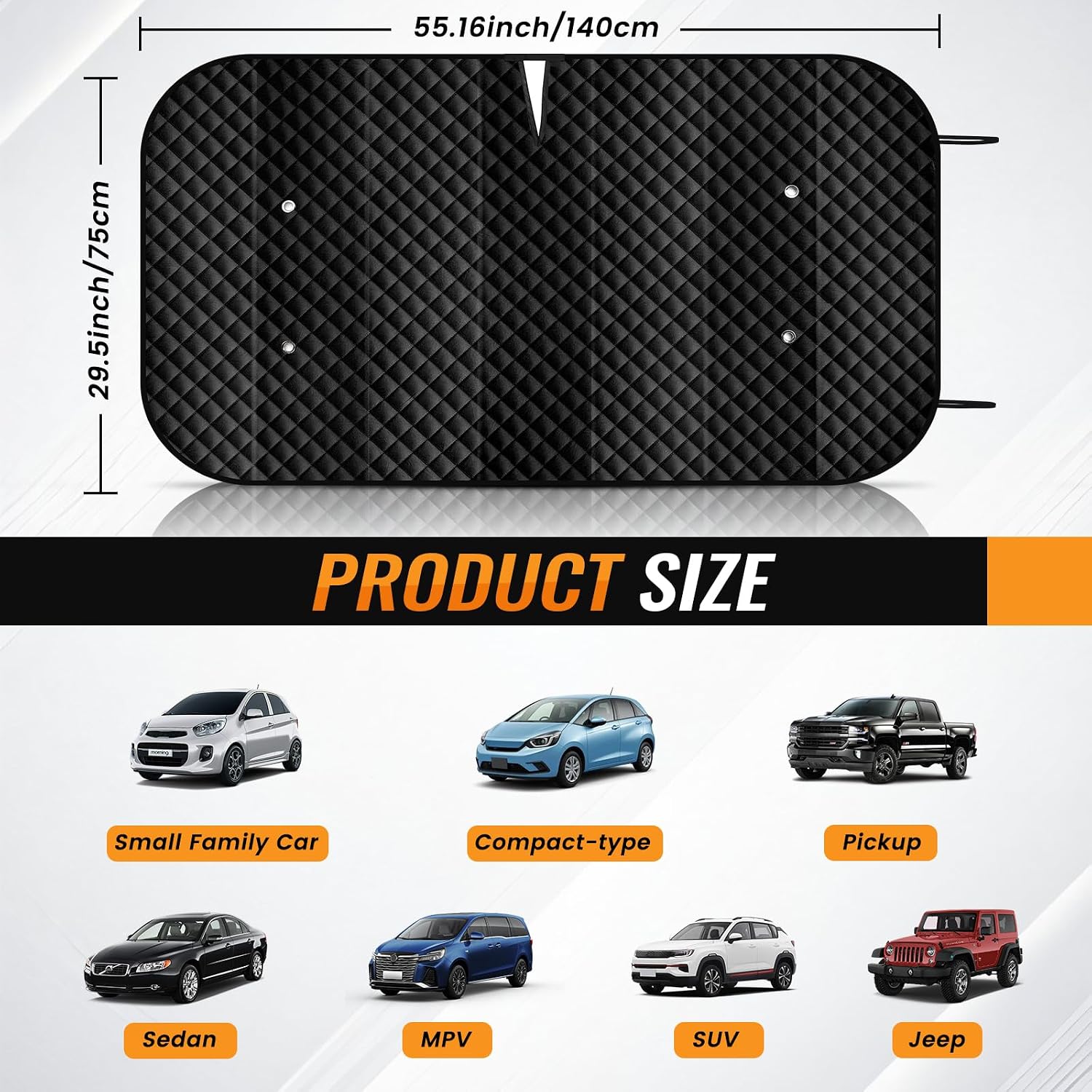 Windshield Sun Shade, Reflective Car Sunshade Blocks Heat, 55 x 29.5 in image 2
