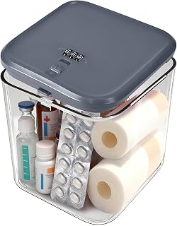 Small Lock Box for Safe Medication,Clear Lock Box with Combination Code,Locked Medicine for Pills First Aid,Lockable storage box for Snack/Fridge/Food/Phone medicine Organizer 5.5x5.5x6.1in