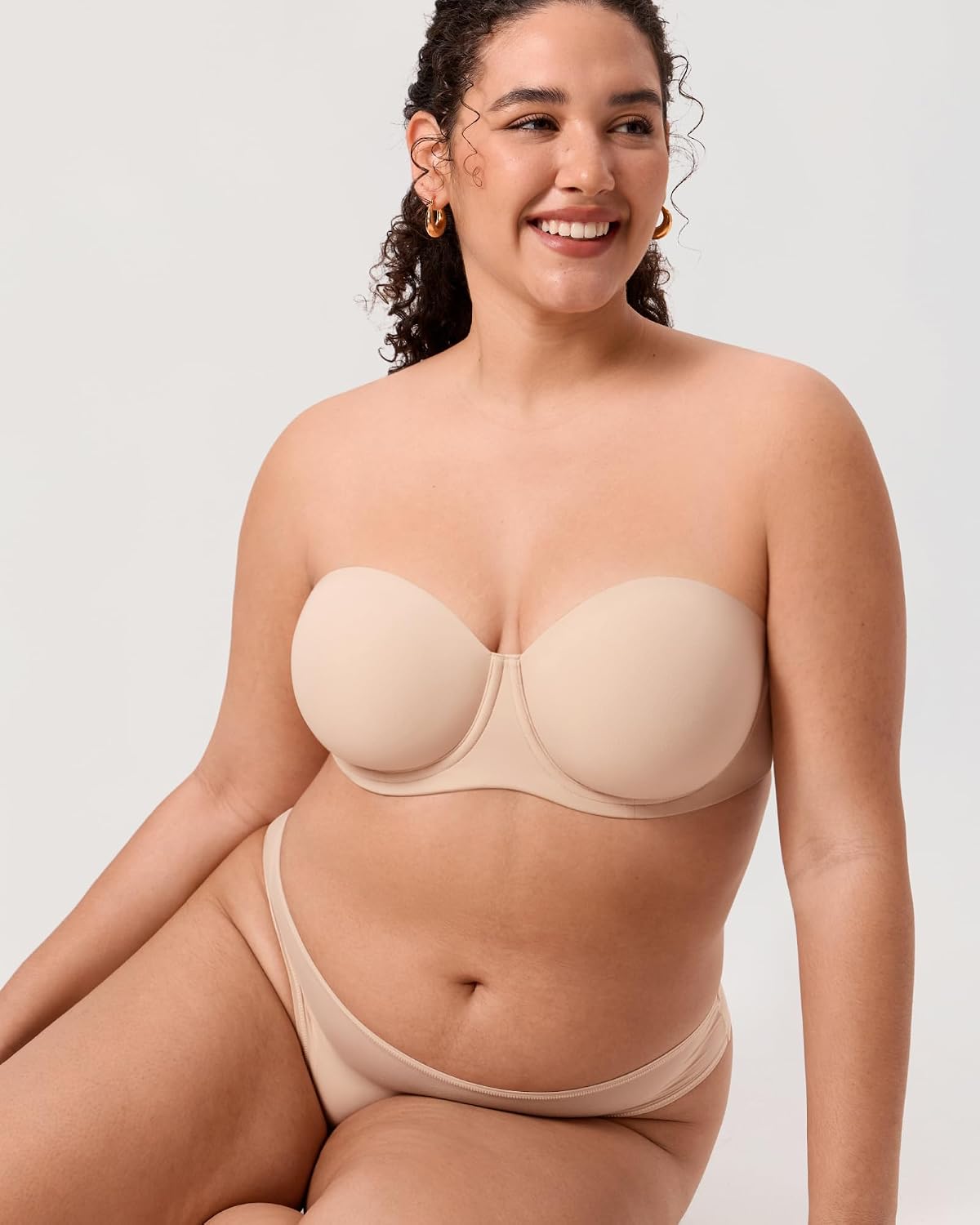 DELIMIRA Women's Inbarely Lift Strapless Bra Plus Size Full Coverage Unlined Underwire Seamless Bras