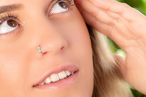 Miniatura 3 de Tiny 925 Silver Nose Rings Set For Women Green Opals 24G Nose Hoops Hypoallergenic 7mm Nose Jewelry Piercings