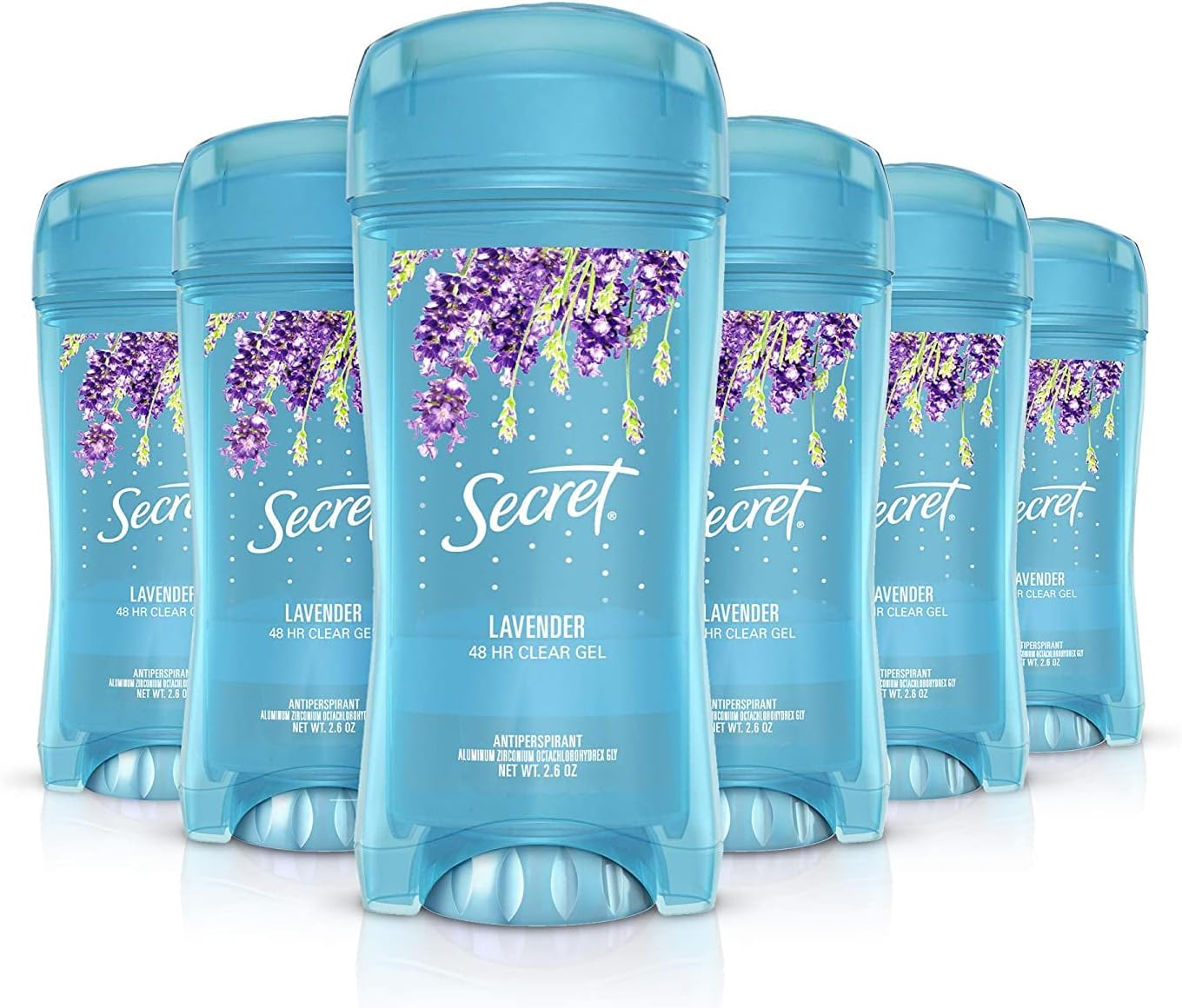 Secret Antiperspirant and Deodorant for Women 48 Hr Odor Protection Clear Gel Lavender Scent, 2.6 Oz (Pack of 6)