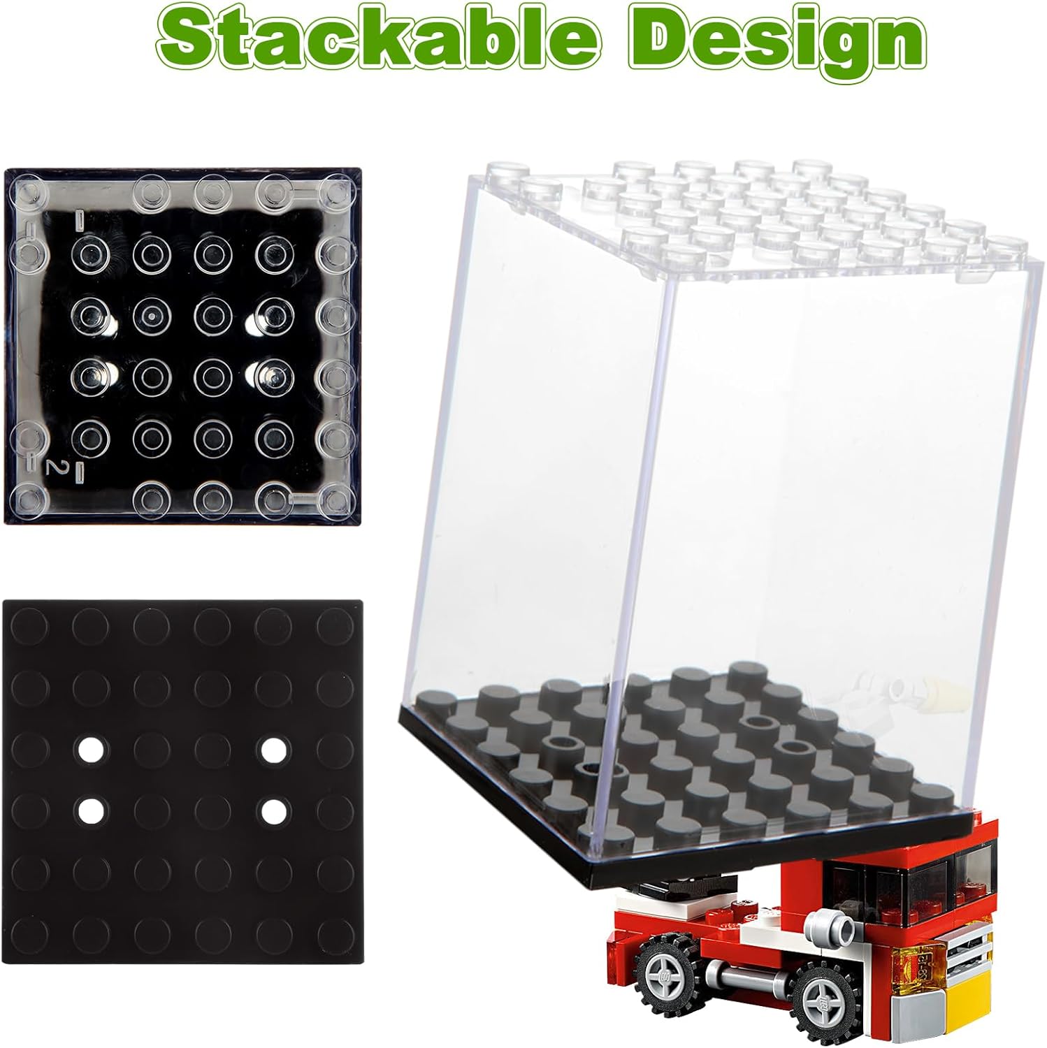 24 Pcs Minifigure Display Case, Acrylic Small Action Figure Toys Storage Case, 2.7”×1.9”×1.9” Stackable Building Block Display Case for Minifigure, Action Figures