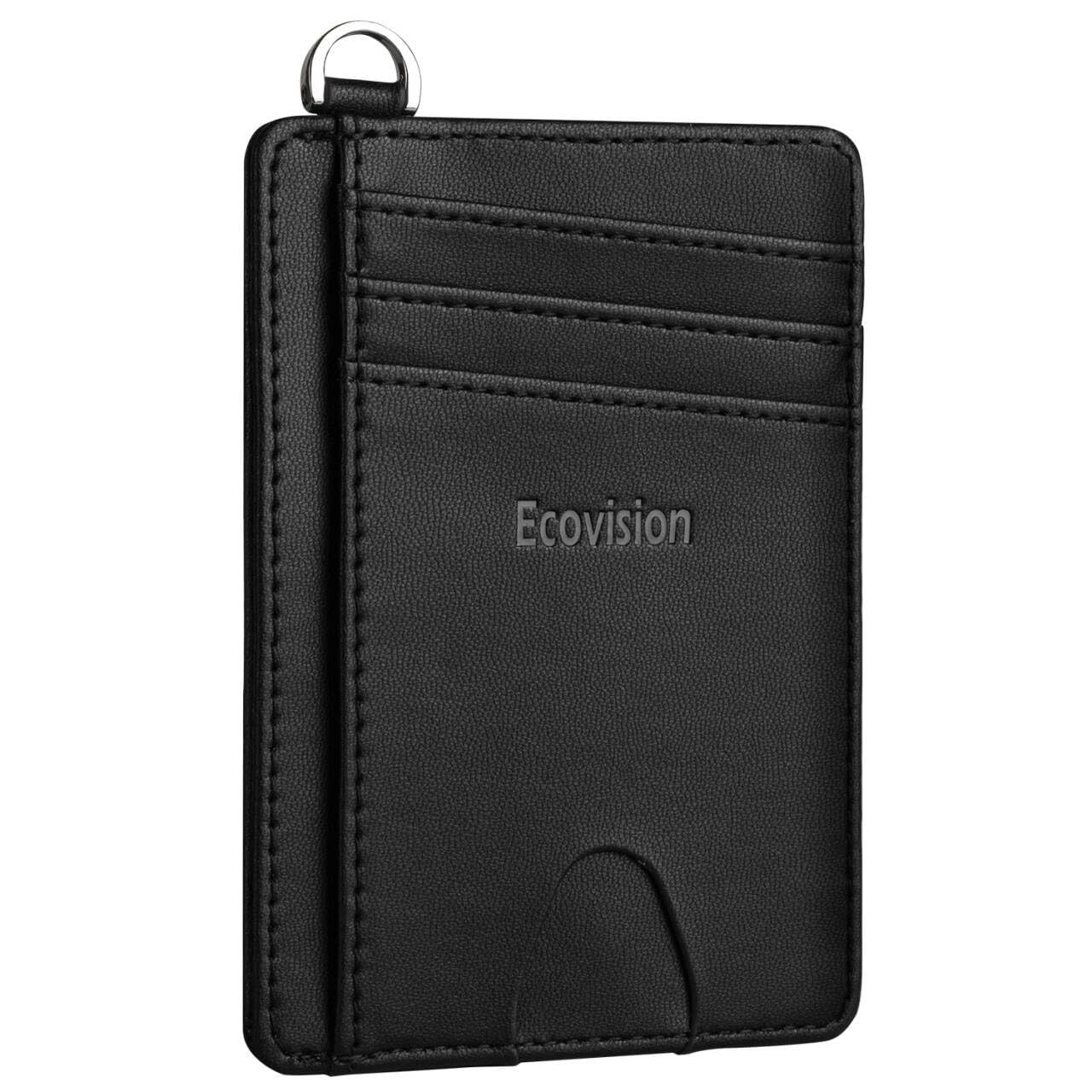 EcoVision Slim Minimalist Front Pocket Wallet, RFID Blocking Credit Card Holder Wallet with Detachable D-Shackle for Men Women