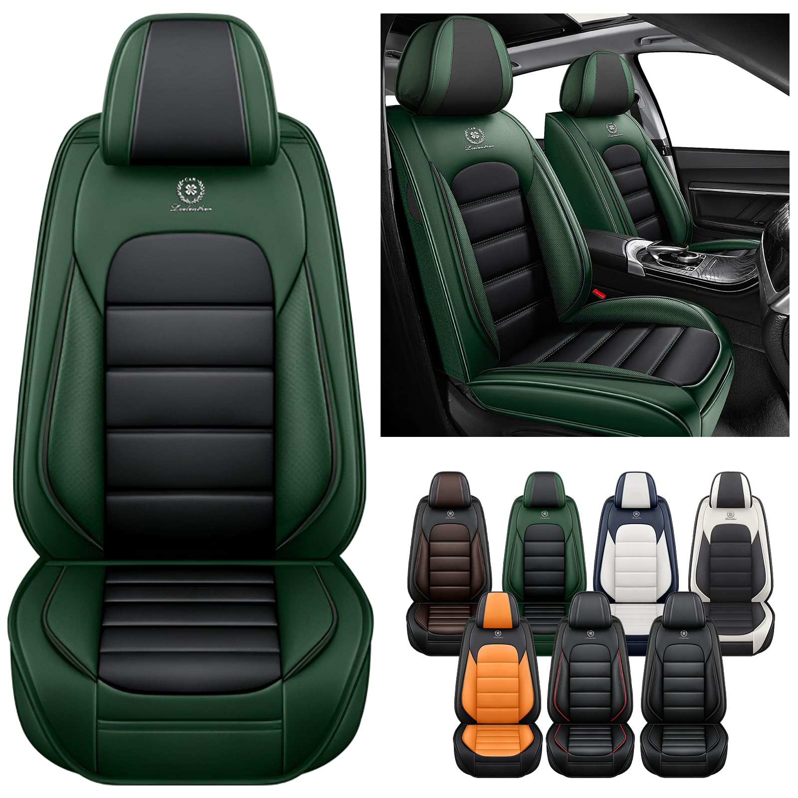 Coprisedili Auto Universale per Kia Sportage 2000-2024 2025, Copri Sedile Auto Impermeabile，Traspirante in Pelle Resistente all'Usura,Comfort,Sobria semplicità(Black Green)